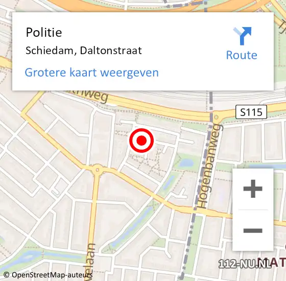 Locatie op kaart van de 112 melding: Politie Schiedam, Daltonstraat op 15 oktober 2024 20:41