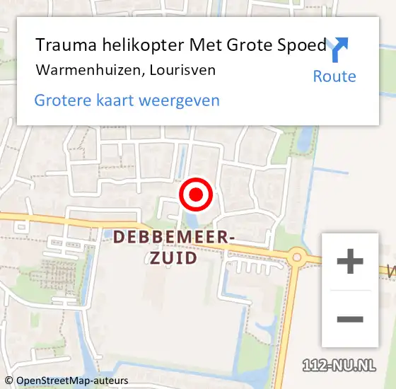 Locatie op kaart van de 112 melding: Trauma helikopter Met Grote Spoed Naar Warmenhuizen, Lourisven op 15 oktober 2024 21:02