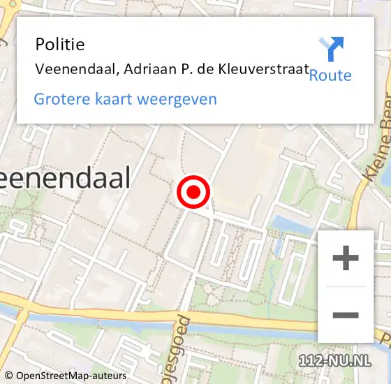 Locatie op kaart van de 112 melding: Politie Veenendaal, Adriaan P. de Kleuverstraat op 15 oktober 2024 21:05