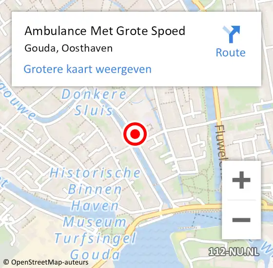 Locatie op kaart van de 112 melding: Ambulance Met Grote Spoed Naar Gouda, Oosthaven op 15 oktober 2024 21:11