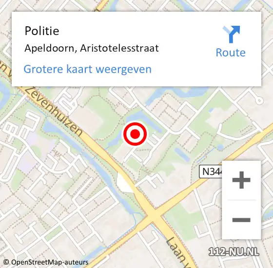 Locatie op kaart van de 112 melding: Politie Apeldoorn, Aristotelesstraat op 15 oktober 2024 21:12