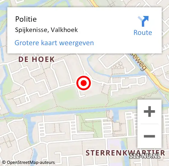 Locatie op kaart van de 112 melding: Politie Spijkenisse, Valkhoek op 15 oktober 2024 21:15