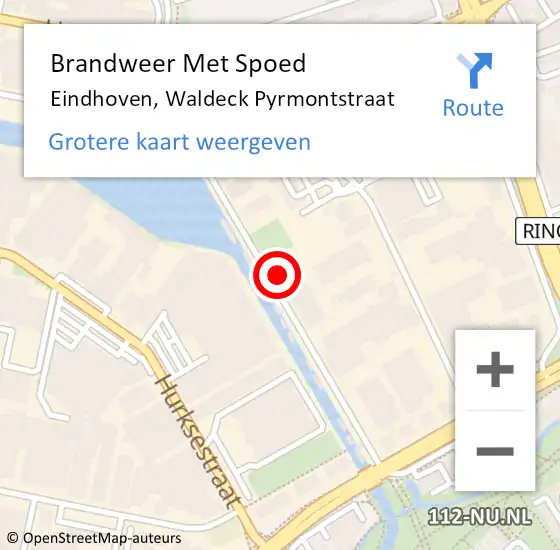 Locatie op kaart van de 112 melding: Brandweer Met Spoed Naar Eindhoven, Waldeck Pyrmontstraat op 15 oktober 2024 21:35