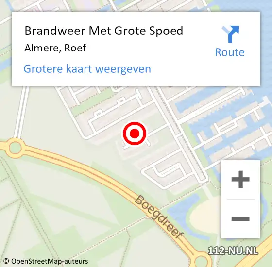 Locatie op kaart van de 112 melding: Brandweer Met Grote Spoed Naar Almere, Roef op 15 oktober 2024 21:40