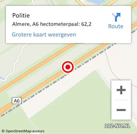 Locatie op kaart van de 112 melding: Politie Almere, A6 hectometerpaal: 62,2 op 15 oktober 2024 21:59