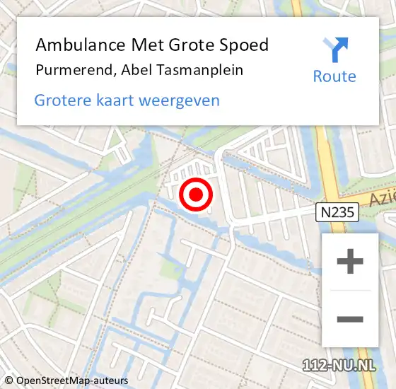 Locatie op kaart van de 112 melding: Ambulance Met Grote Spoed Naar Purmerend, Abel Tasmanplein op 15 oktober 2024 22:08