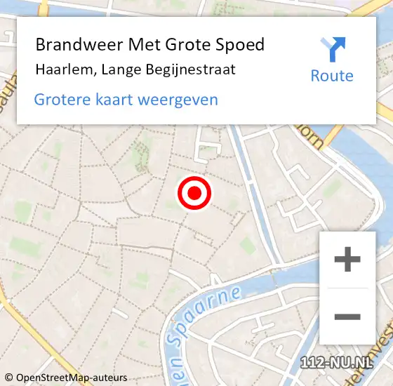 Locatie op kaart van de 112 melding: Brandweer Met Grote Spoed Naar Haarlem, Lange Begijnestraat op 15 oktober 2024 22:13