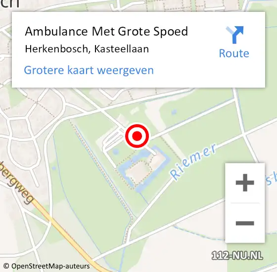 Locatie op kaart van de 112 melding: Ambulance Met Grote Spoed Naar Herkenbosch, Kasteellaan op 15 oktober 2024 22:15