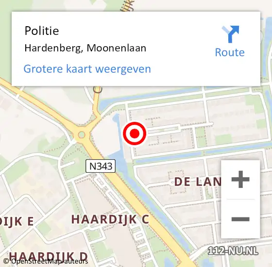 Locatie op kaart van de 112 melding: Politie Hardenberg, Moonenlaan op 15 oktober 2024 22:22