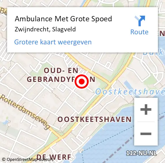 Locatie op kaart van de 112 melding: Ambulance Met Grote Spoed Naar Zwijndrecht, Slagveld op 15 oktober 2024 22:42