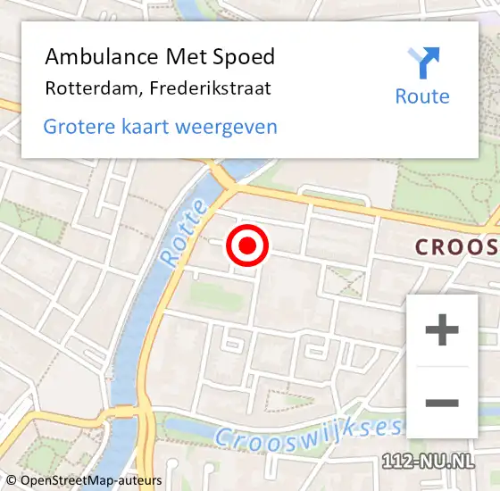 Locatie op kaart van de 112 melding: Ambulance Met Spoed Naar Rotterdam, Frederikstraat op 15 oktober 2024 22:47