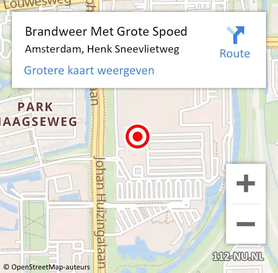 Locatie op kaart van de 112 melding: Brandweer Met Grote Spoed Naar Amsterdam, Henk Sneevlietweg op 15 oktober 2024 22:48