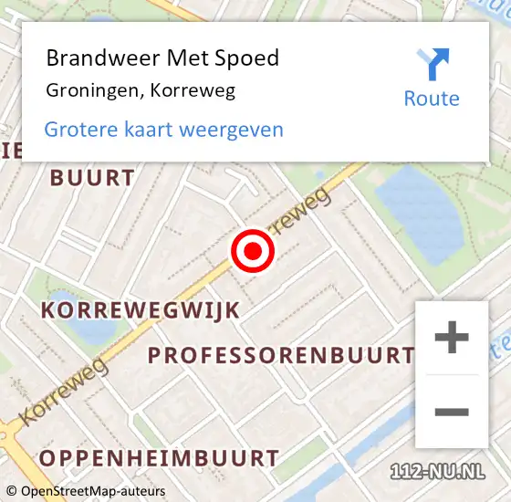 Locatie op kaart van de 112 melding: Brandweer Met Spoed Naar Groningen, Korreweg op 15 oktober 2024 22:55