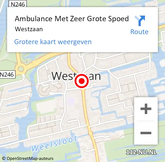 Locatie op kaart van de 112 melding: Ambulance Met Zeer Grote Spoed Naar Westzaan op 15 oktober 2024 23:42