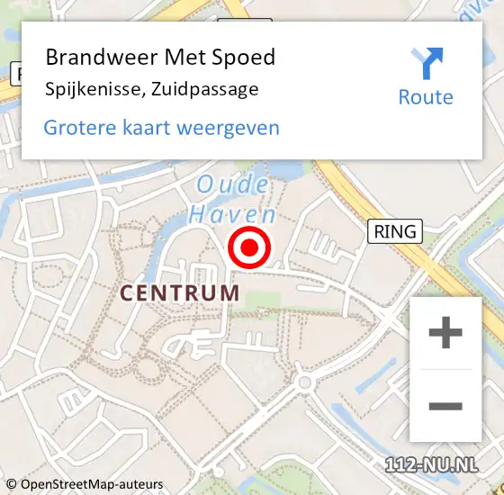 Locatie op kaart van de 112 melding: Brandweer Met Spoed Naar Spijkenisse, Zuidpassage op 16 oktober 2024 00:07