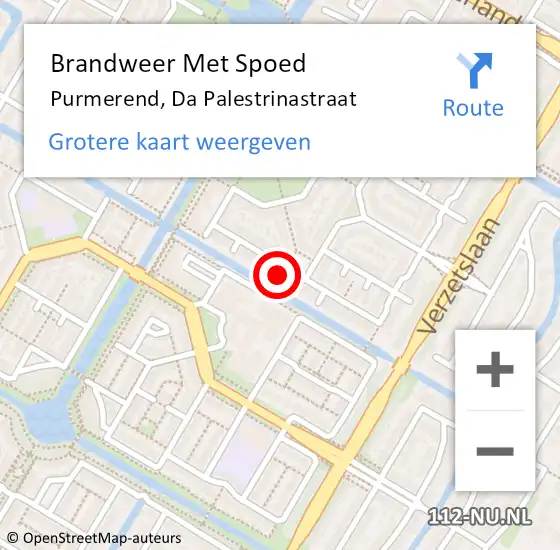 Locatie op kaart van de 112 melding: Brandweer Met Spoed Naar Purmerend, Da Palestrinastraat op 16 oktober 2024 00:11