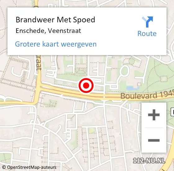 Locatie op kaart van de 112 melding: Brandweer Met Spoed Naar Enschede, Veenstraat op 16 oktober 2024 00:26