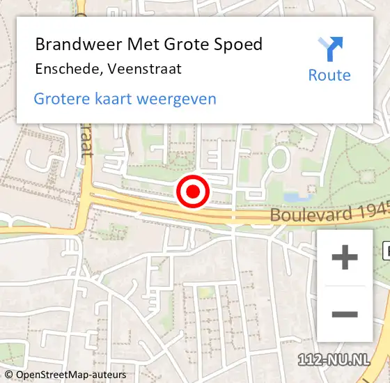 Locatie op kaart van de 112 melding: Brandweer Met Grote Spoed Naar Enschede, Veenstraat op 16 oktober 2024 00:27