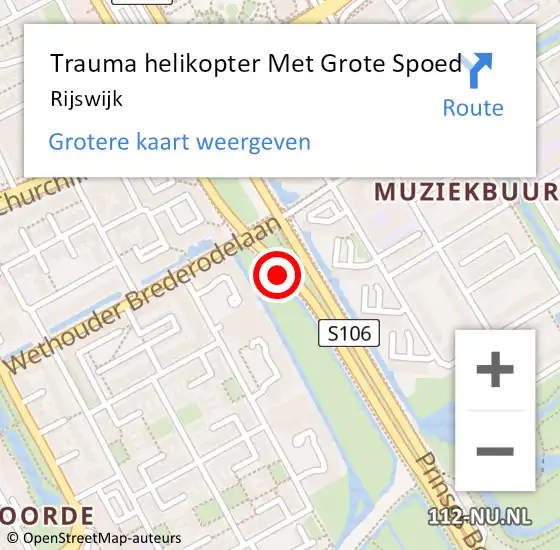 Locatie op kaart van de 112 melding: Trauma helikopter Met Grote Spoed Naar Rijswijk op 16 oktober 2024 01:03