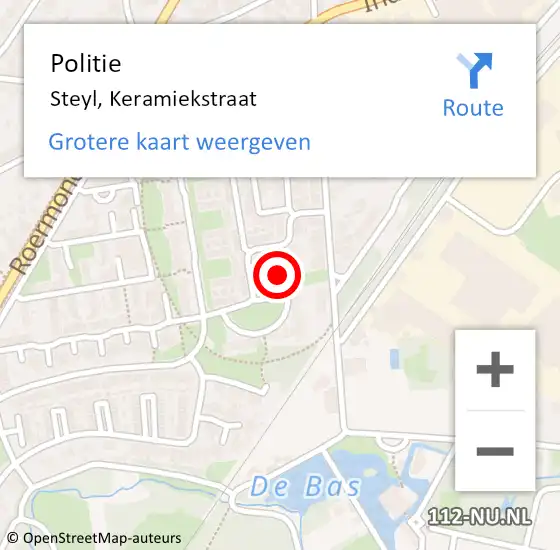 Locatie op kaart van de 112 melding: Politie Steyl, Keramiekstraat op 16 oktober 2024 01:08