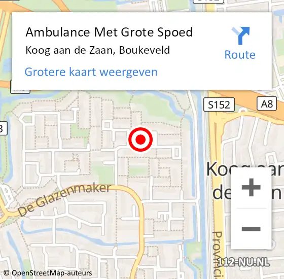 Locatie op kaart van de 112 melding: Ambulance Met Grote Spoed Naar Koog aan de Zaan, Boukeveld op 16 oktober 2024 01:29