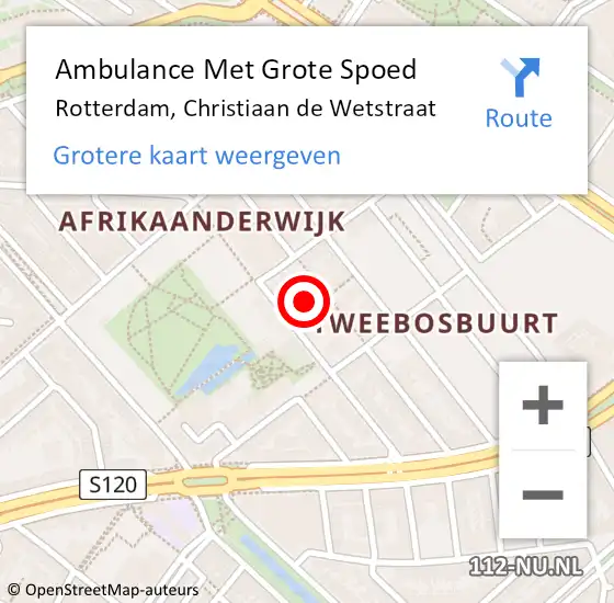 Locatie op kaart van de 112 melding: Ambulance Met Grote Spoed Naar Rotterdam, Christiaan de Wetstraat op 16 oktober 2024 01:59