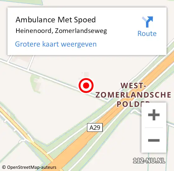 Locatie op kaart van de 112 melding: Ambulance Met Spoed Naar Heinenoord, Zomerlandseweg op 16 oktober 2024 02:18