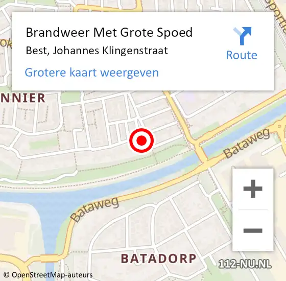 Locatie op kaart van de 112 melding: Brandweer Met Grote Spoed Naar Best, Johannes Klingenstraat op 16 oktober 2024 02:55