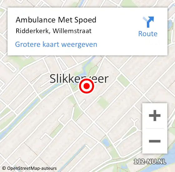 Locatie op kaart van de 112 melding: Ambulance Met Spoed Naar Ridderkerk, Willemstraat op 16 oktober 2024 03:01