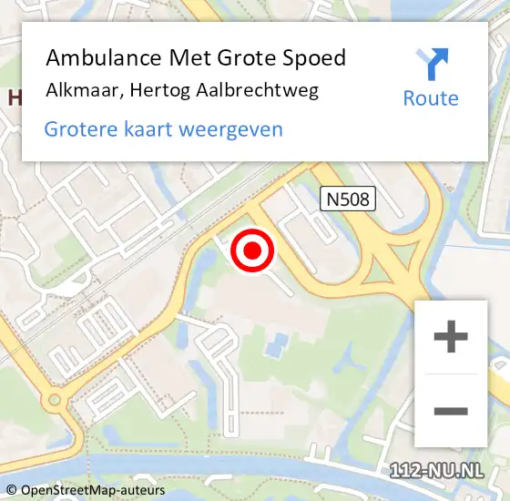 Locatie op kaart van de 112 melding: Ambulance Met Grote Spoed Naar Alkmaar, Hertog Aalbrechtweg op 16 oktober 2024 06:23