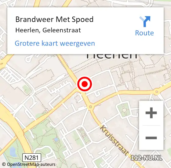 Locatie op kaart van de 112 melding: Brandweer Met Spoed Naar Heerlen, Geleenstraat op 16 oktober 2024 07:18