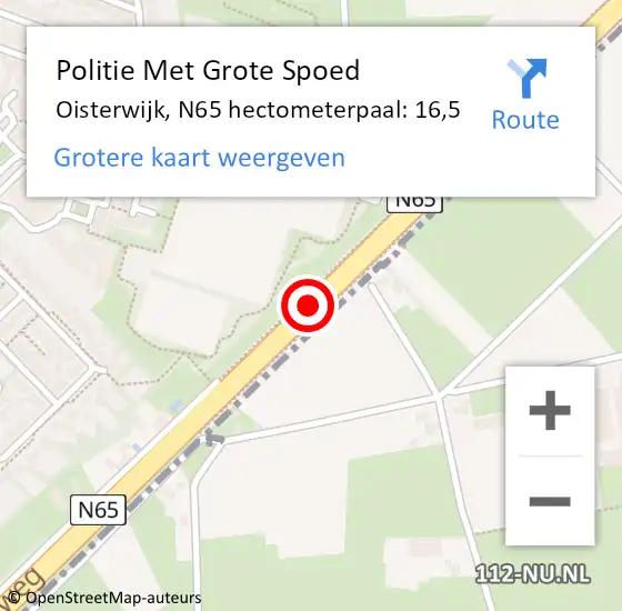 Locatie op kaart van de 112 melding: Politie Met Grote Spoed Naar Oisterwijk, N65 hectometerpaal: 16,5 op 16 oktober 2024 07:34