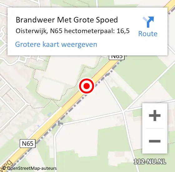 Locatie op kaart van de 112 melding: Brandweer Met Grote Spoed Naar Oisterwijk, N65 hectometerpaal: 16,5 op 16 oktober 2024 07:34