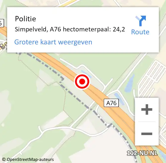 Locatie op kaart van de 112 melding: Politie Simpelveld, A76 hectometerpaal: 24,2 op 16 oktober 2024 07:40