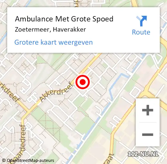 Locatie op kaart van de 112 melding: Ambulance Met Grote Spoed Naar Zoetermeer, Haverakker op 16 oktober 2024 07:48