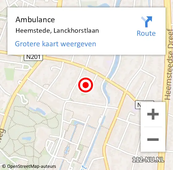 Locatie op kaart van de 112 melding: Ambulance Heemstede, Lanckhorstlaan op 16 oktober 2024 07:58