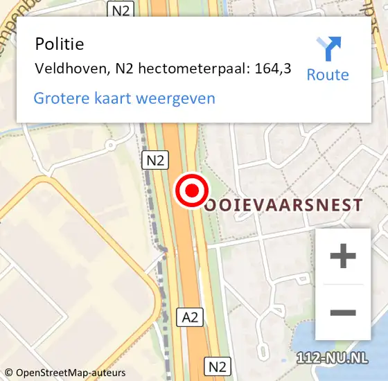 Locatie op kaart van de 112 melding: Politie Veldhoven, N2 hectometerpaal: 164,3 op 16 oktober 2024 08:00