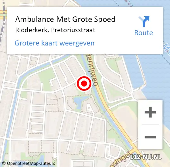 Locatie op kaart van de 112 melding: Ambulance Met Grote Spoed Naar Ridderkerk, Pretoriusstraat op 16 oktober 2024 08:22