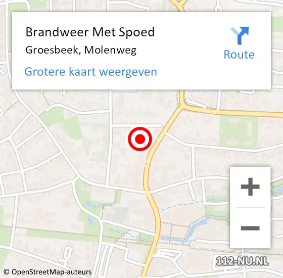 Locatie op kaart van de 112 melding: Brandweer Met Spoed Naar Groesbeek, Molenweg op 16 oktober 2024 09:00