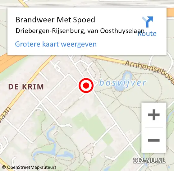 Locatie op kaart van de 112 melding: Brandweer Met Spoed Naar Driebergen-Rijsenburg, van Oosthuyselaan op 16 oktober 2024 09:13