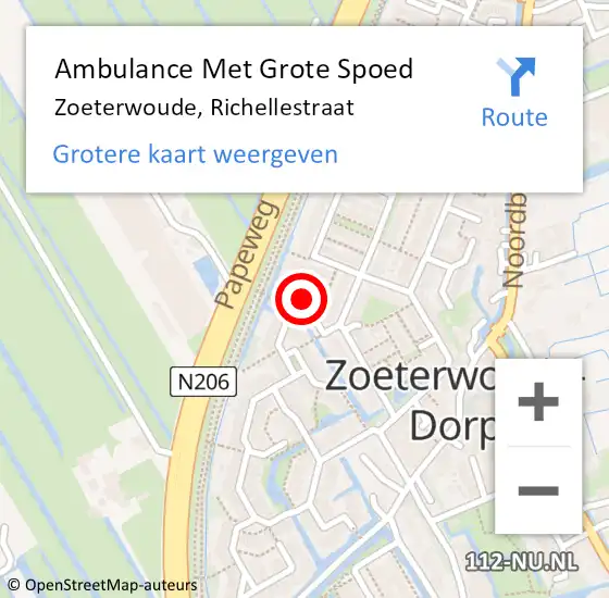 Locatie op kaart van de 112 melding: Ambulance Met Grote Spoed Naar Zoeterwoude, Richellestraat op 16 oktober 2024 09:14