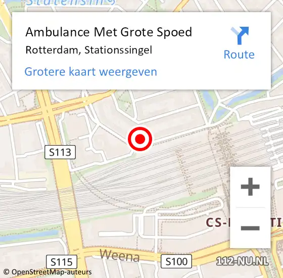 Locatie op kaart van de 112 melding: Ambulance Met Grote Spoed Naar Rotterdam, Stationssingel op 16 oktober 2024 09:14