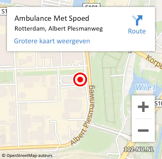 Locatie op kaart van de 112 melding: Ambulance Met Spoed Naar Rotterdam, Albert Plesmanweg op 16 oktober 2024 09:29