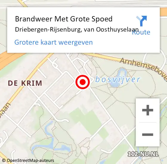 Locatie op kaart van de 112 melding: Brandweer Met Grote Spoed Naar Driebergen-Rijsenburg, van Oosthuyselaan op 16 oktober 2024 09:31