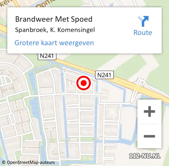 Locatie op kaart van de 112 melding: Brandweer Met Spoed Naar Spanbroek, K. Komensingel op 16 oktober 2024 09:34