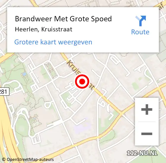 Locatie op kaart van de 112 melding: Brandweer Met Grote Spoed Naar Heerlen, Kruisstraat op 16 oktober 2024 09:39