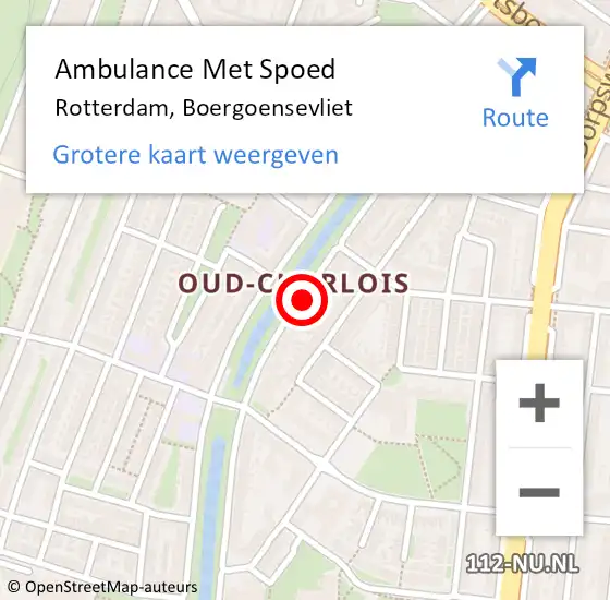 Locatie op kaart van de 112 melding: Ambulance Met Spoed Naar Rotterdam, Boergoensevliet op 16 oktober 2024 10:06