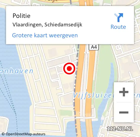 Locatie op kaart van de 112 melding: Politie Vlaardingen, Schiedamsedijk op 16 oktober 2024 10:12