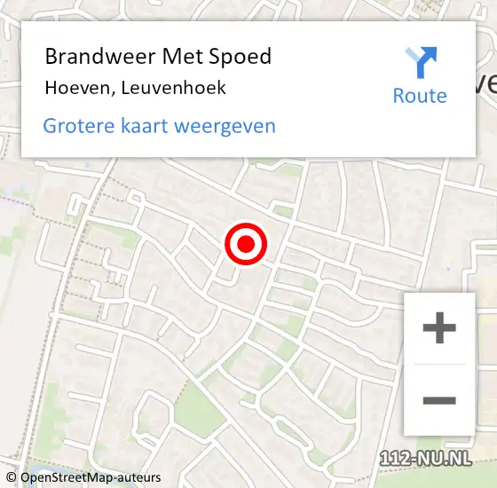 Locatie op kaart van de 112 melding: Brandweer Met Spoed Naar Hoeven, Leuvenhoek op 16 oktober 2024 10:16