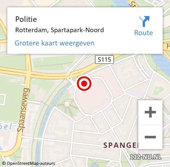 Locatie op kaart van de 112 melding: Politie Rotterdam, Spartapark-Noord op 16 oktober 2024 10:48